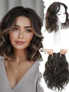 12 Inch Short Wavy Hair Topper, 6.5x6.5 Breathable Base, Lightweight Synthetic Hairpiece for Women, Instant Volume & Crown Coverage