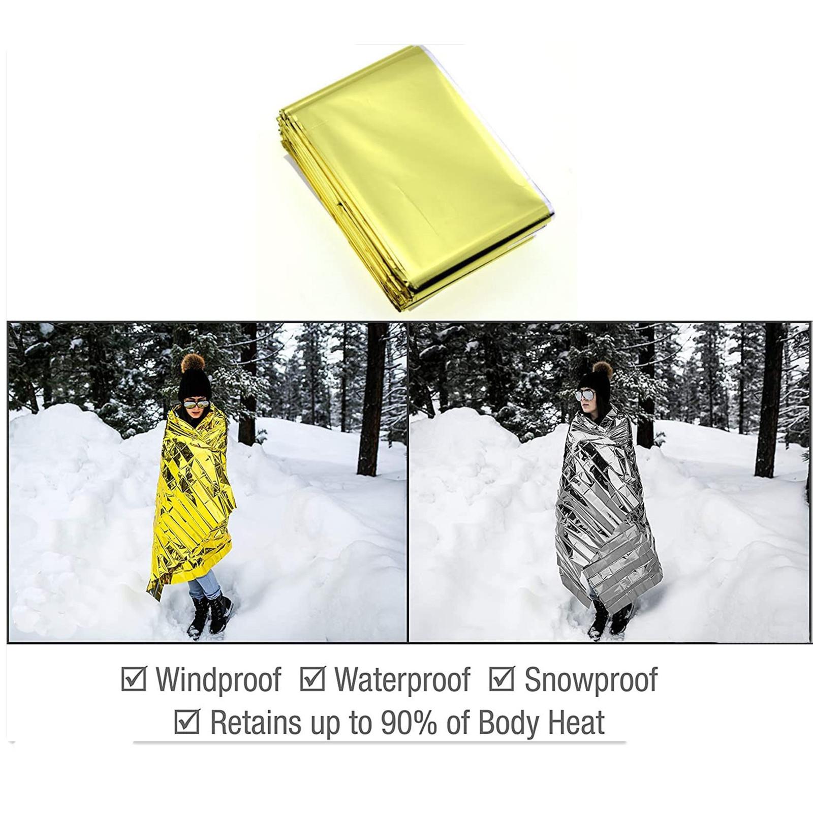 Outdoor Emergency Survival Mylar Thermal Blanket, First Aid Rescue Foil Military Body Warmer Blanket, Portable Camping Hiking Blanket