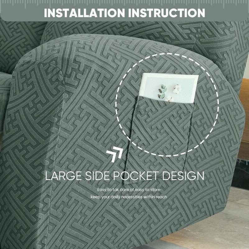 1/2/3 Seater Solid Color Elastic Washable Recliner Cover, Stretch Jacquard Armchair Covers Couch Slipcover With Pocket for Home Living Room Office