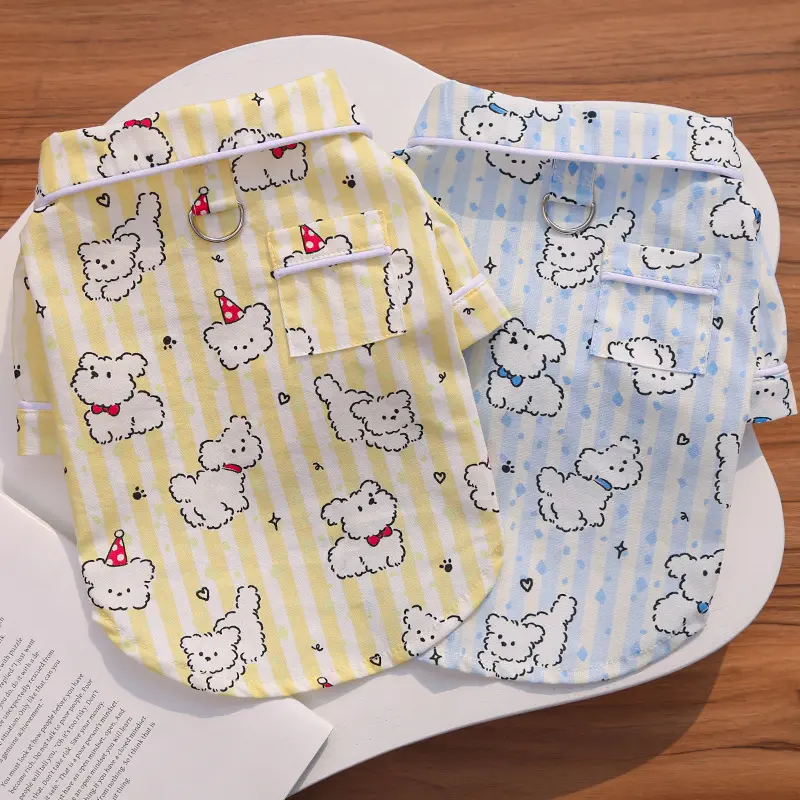 Cotton Dog Shirt, Spring Autumn Thin Pet Pajamas, Line Puppy Couple Outfit for Bichon Frise