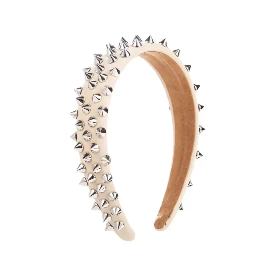 Punk Studded Headband, Rock Roll Hair Band, Spike Hair Clips for Halloween  Party (White)