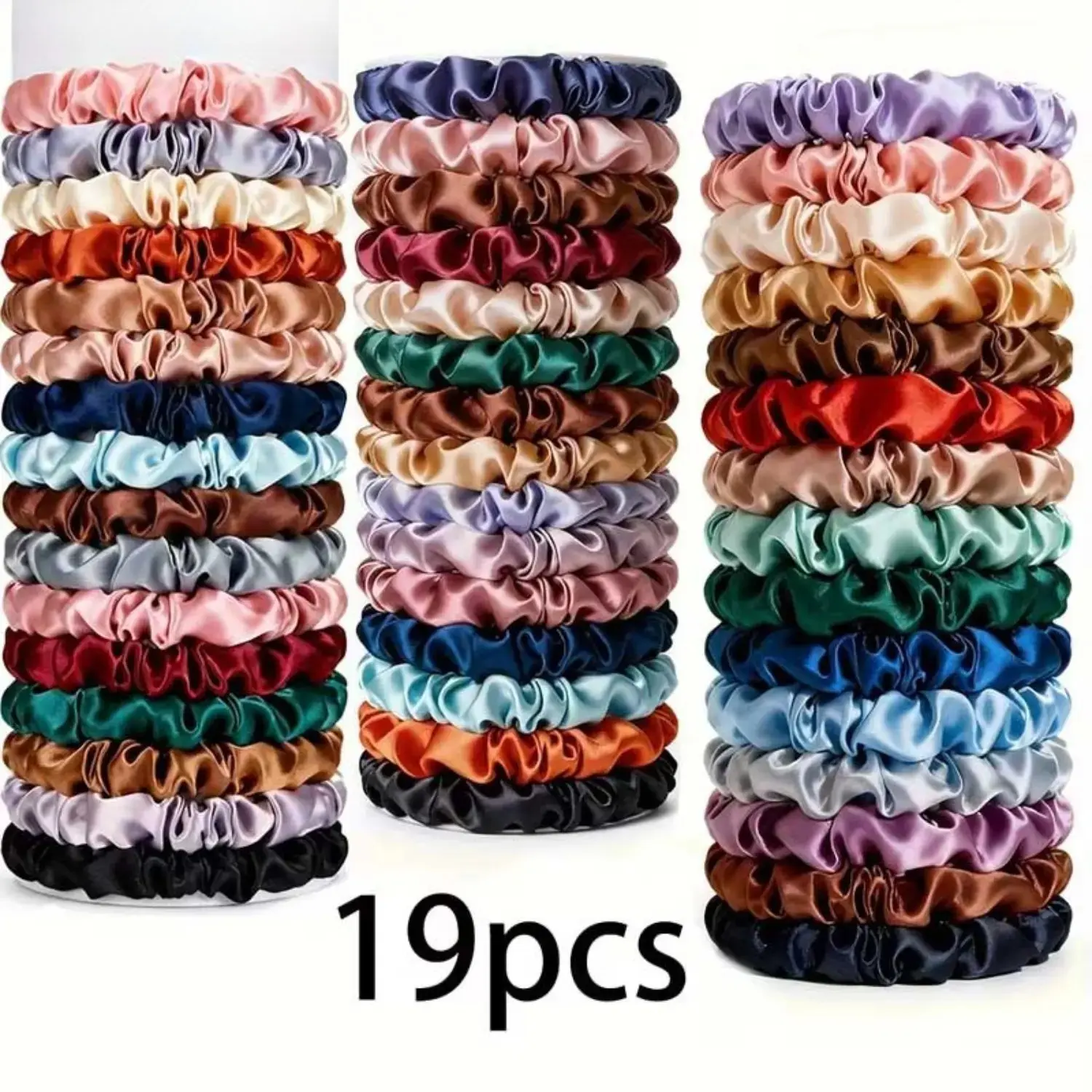 Satin Scrunchies Hair Accessory Set, 19-Piece Elegant Multi-Color Elastic Ponytail Holders for Women, Everyday Fashion Accessories, Accessories For Women