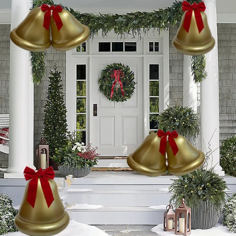 New Inflatable Christmas Bell with Bow, Outdoor Festival Decoration, Lawn Garden Party Scene Decor, Holiday Hanging Ornament
