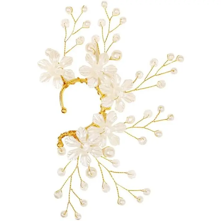 Female One-Size Non-Piercing Wrap-Around Dangle Tassel Cuff Ear Climbers, Gold Hook Earrings for Women's Daily Wear
