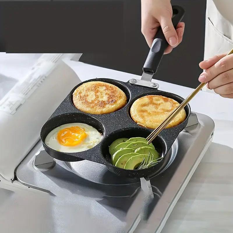 Non-stick Egg Frying Pan, 1 Count Multi-grid Egg Burger Pan with Handle, Multifunctional Frying Pan for Gas & Electric Stove, Nonstick Griddle Cookware, Mr Omelet Pan, Nonstick Cooking Tools