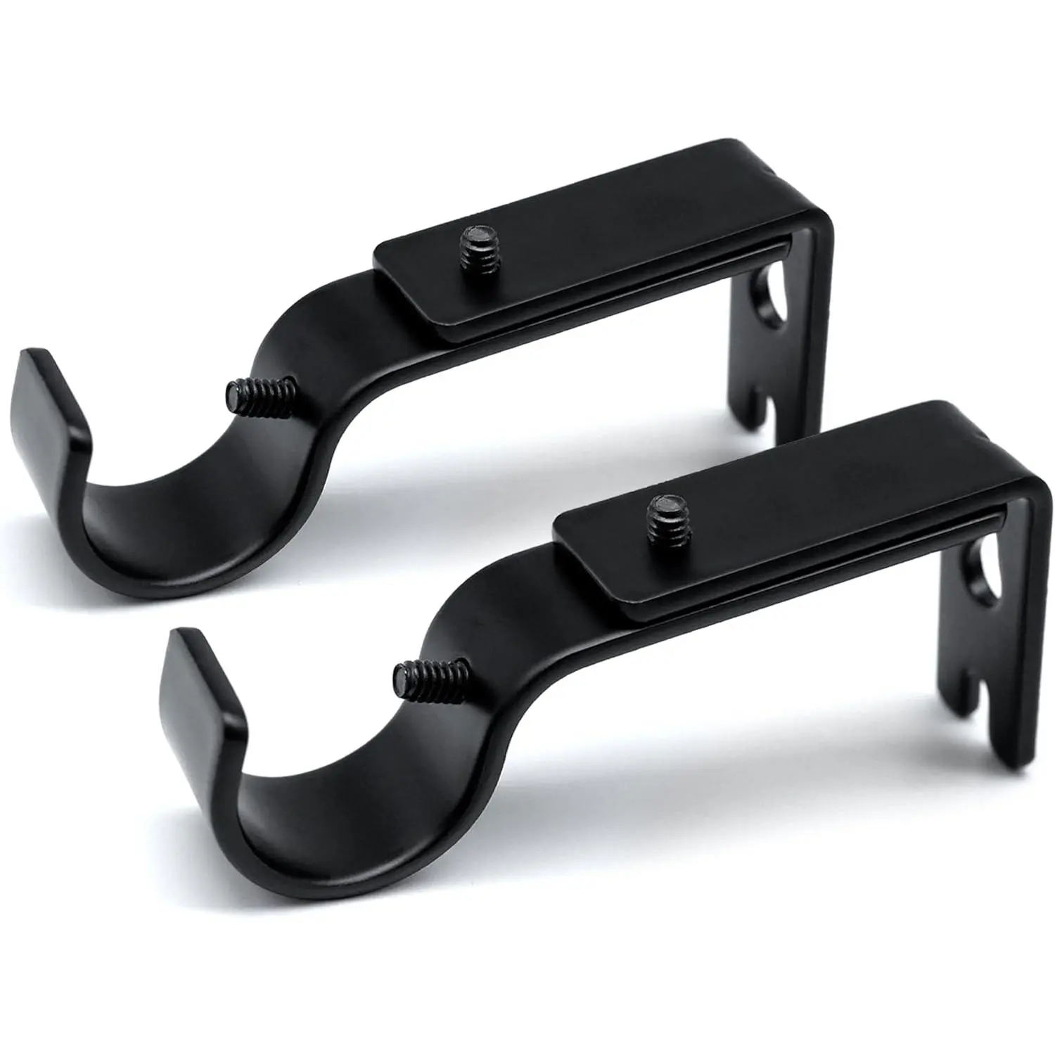 Curtain Rod Brackets Adjustable, 2 Pack  Bracket for Walls, Holder, Drapery Hardware Window Support Hanger for 1 Inch Rod, Black