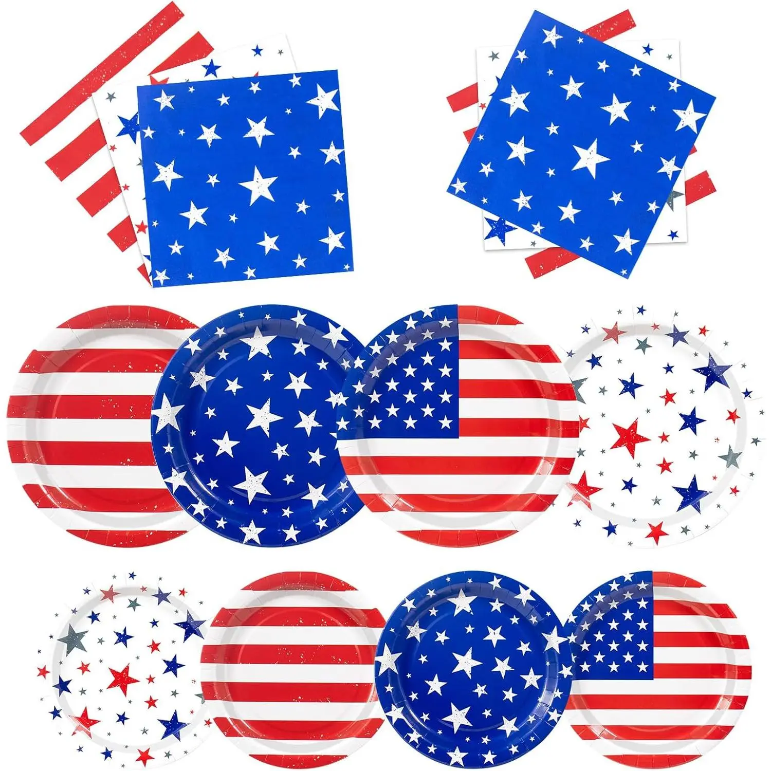 60Pcs 4th of July Patriotic Paper Plates and Napkins Set,American Flag Theme Party Supplies,for Memorial Day & Independence Day 250th Anniversary Party Decorations,Serve 20