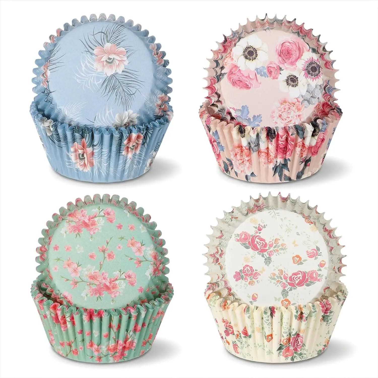 100-Pack Standard Floral Cupcake Liners,  Grade Paper Baking Cups Colorful Disposable Muffin Wrappers for Birthday Wedding  Party Cake Decor, 4 Patterns