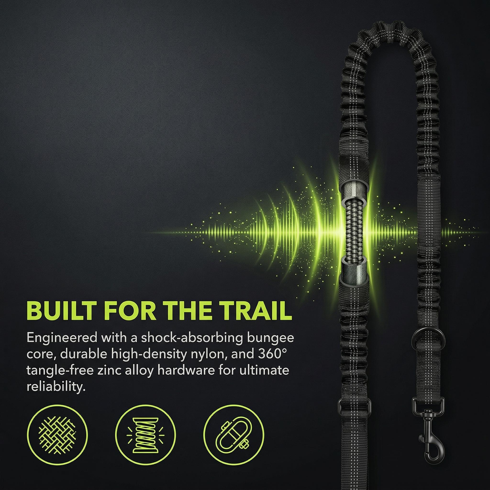 Hands-Free Dog Running Leash with Waist Belt| Adjustable Reflective Bungee Leash, Dual Handles, Shock-Absorbing for Medium & Large Dogs Walking, Jogging & Hiking