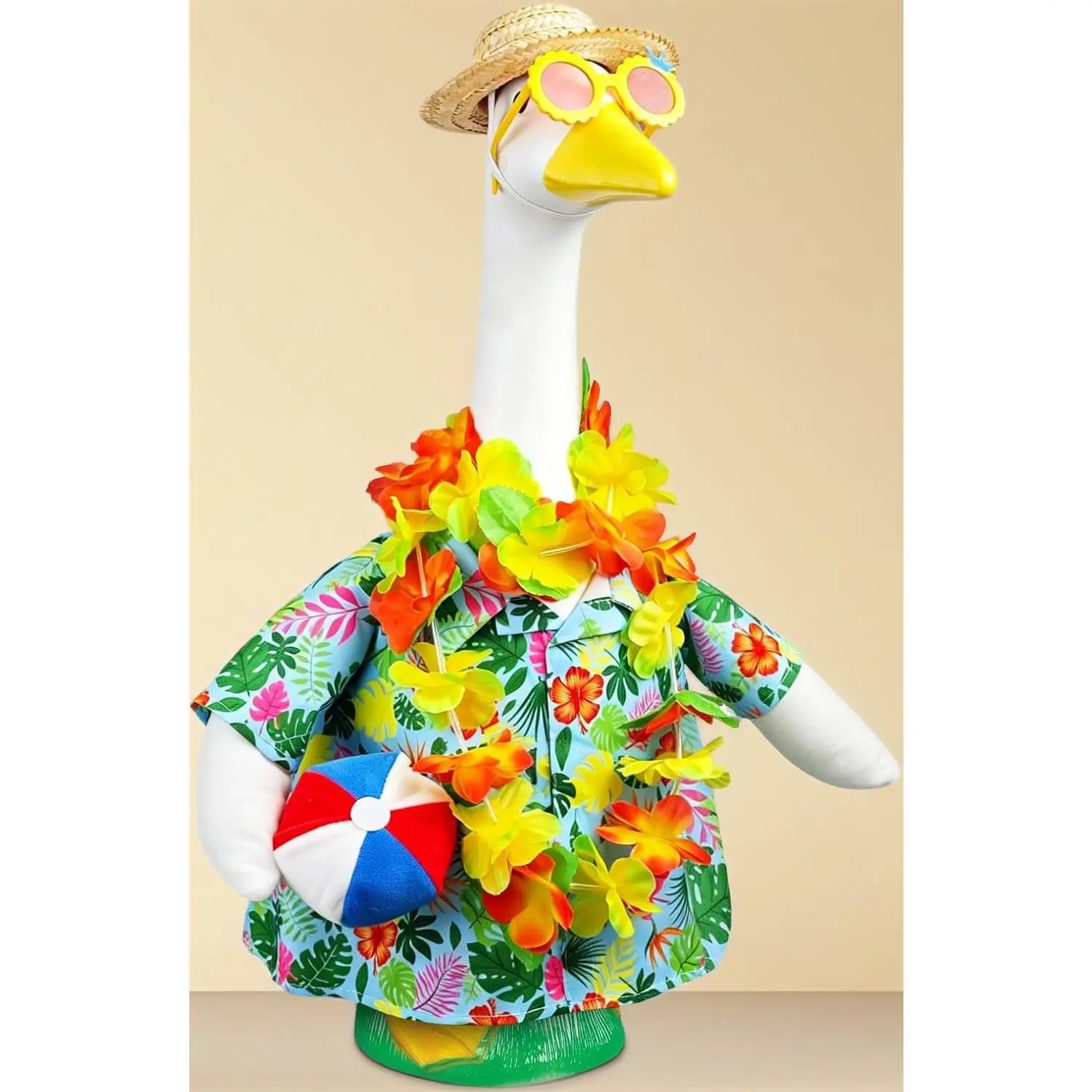 23" Statue Unisex Hawaiian Outfit Set (4Pcs) - 23in Fabric Suit & Accessories for Statue Dressup, Includes Volleyball, Hat, Sunglasses, Floral Wreath, Hawaiian Look