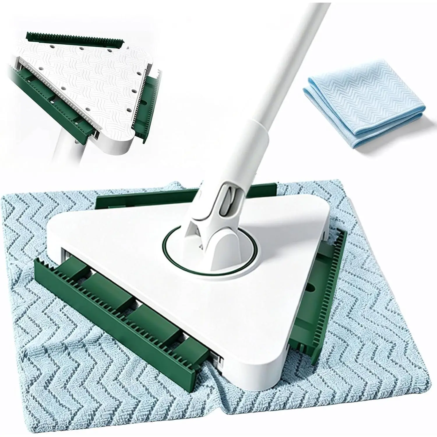 Hands Free Flat Mop with One-Click Clamp, Mini Grope Thing Mop for Easy Cloth Changing, Snap Grip Triangular Dust Sweeper Kit for Hardwood, Tile, Floor Cleaning, Compatible with Swiffer Pads