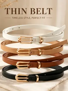 4pcs Women's Simple Waist Belt Set, Slimming Golden Buckle, Elegant Plain Color Belts, Perfect for Dresses, Jeans, Daily Wear, Gift Idea