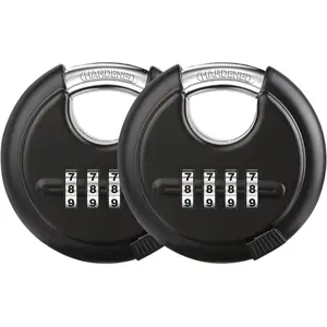 Combination Disc Padlocks for Outdoor - Heavy Duty 4 Digit Code Lock, Combo Lock for Storage Unit,Gate,Fence,(3/8-in Shackle,2PCS,Black)