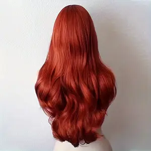 Men And Women Universal Cosplay Wig Button Net 23.62inch Red Long Curly Wig, Suitable for Holidays, Daily Travel, Comic-Con And Other Versatile Wigs