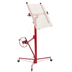 VEVOR 16ft Drywall Lift, Heavy-Duty 150 lbs Sheetrock Hoist with Adjustable Telescoping Arm, Lockable Wheels, Drywall Lifter Panel Jack Hoist Tools Ideal for Ceiling & Wall Installation (Red)