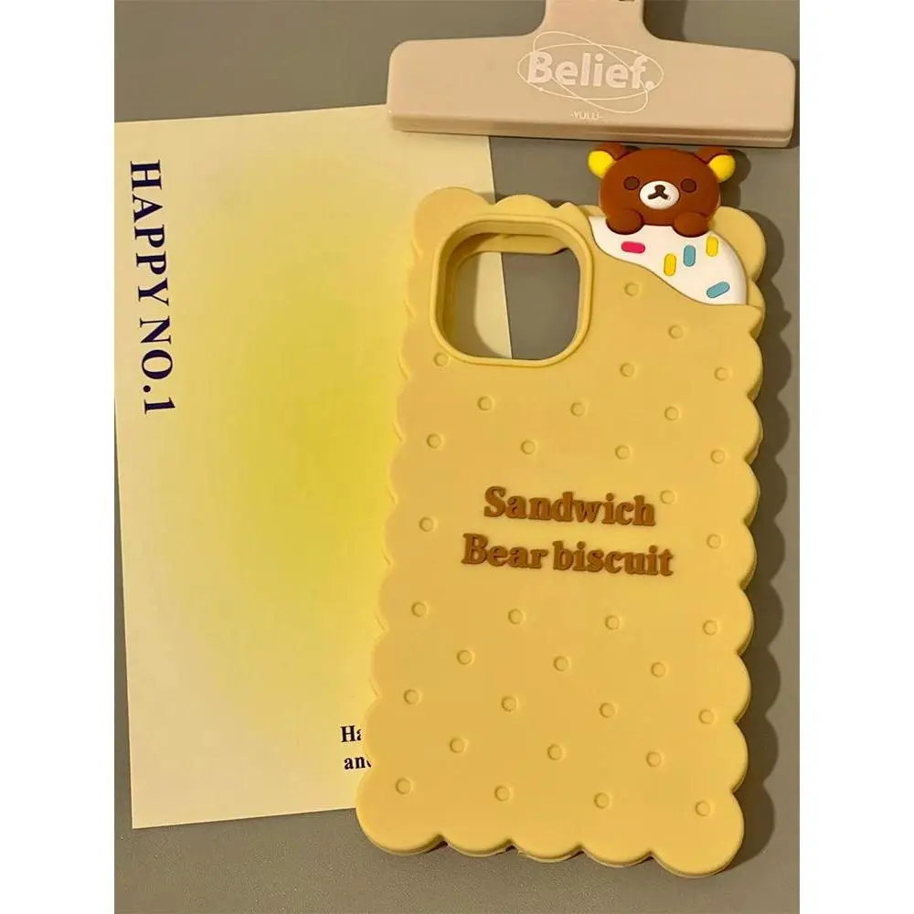 Funny Sandwich Rilakkuma Bear Biscuit Soft Silicone Cover Case For iPhone 16 15 14 13 12 11 Pro Max