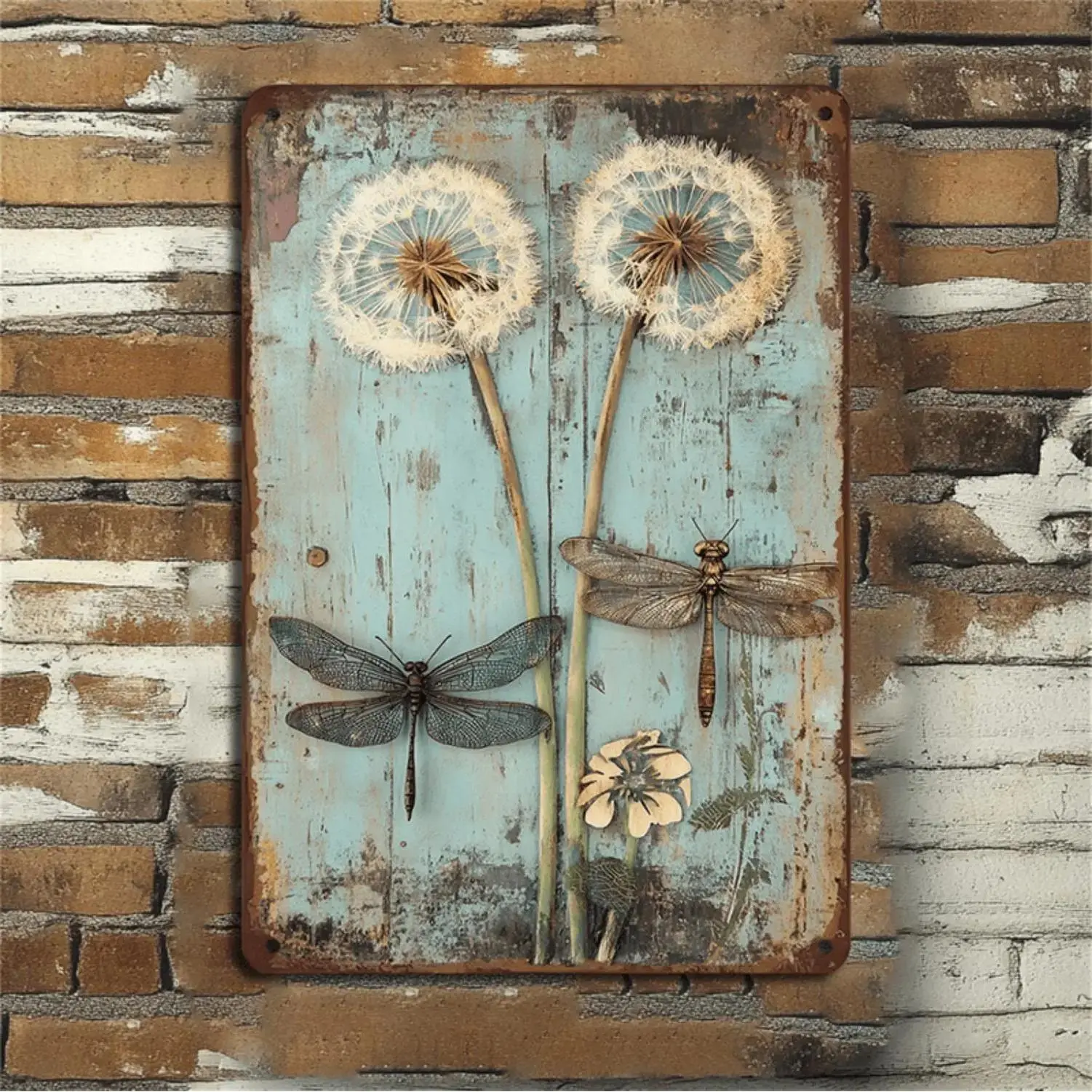 Vintage 3D Dragonfly Motif Weatherproof Metal Tin Wall Art - 8x12in Rustproof Vintage Home Decor Plaque for Kitchen, Cafe Home Wall Decor, Tin Plate, Room Decor, One-Piece