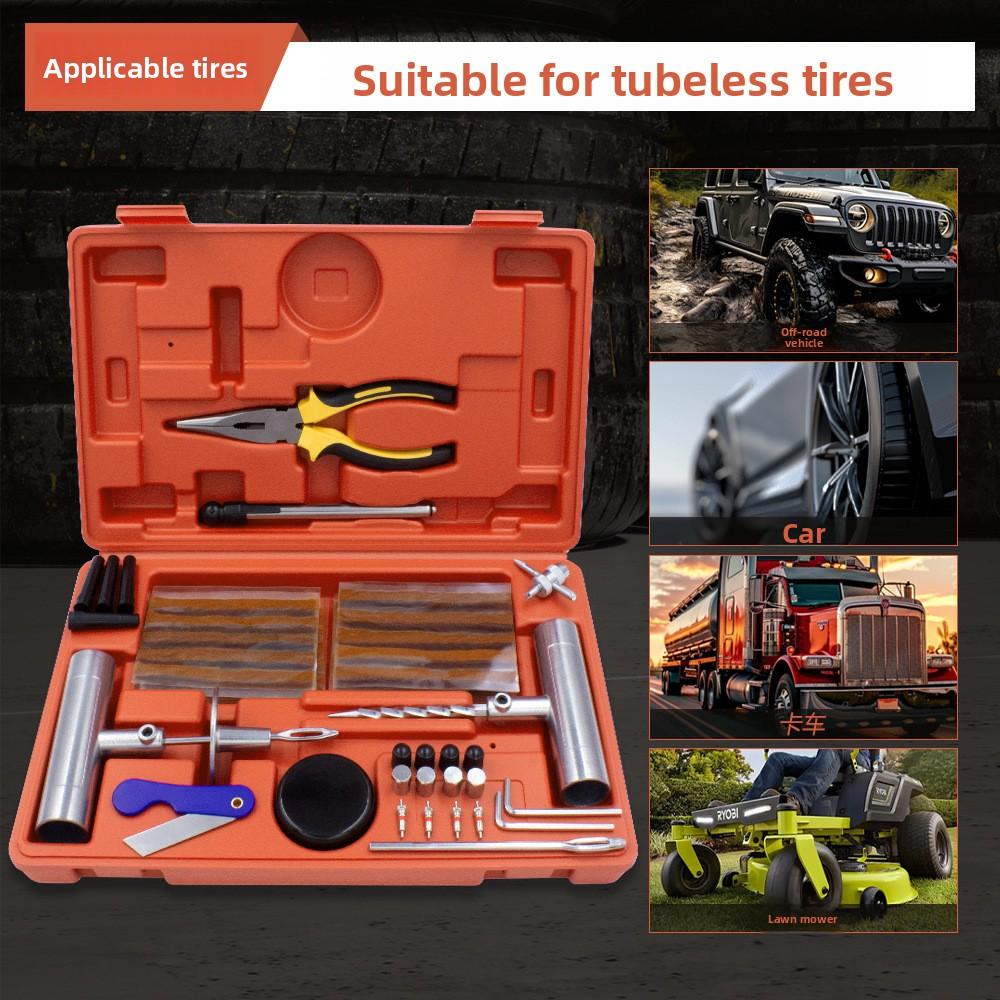58-Piece Portable Tire Repair Kit Complete Maintenance Box for Vacuum Tire Patching and Emergency Vehicle Fixing