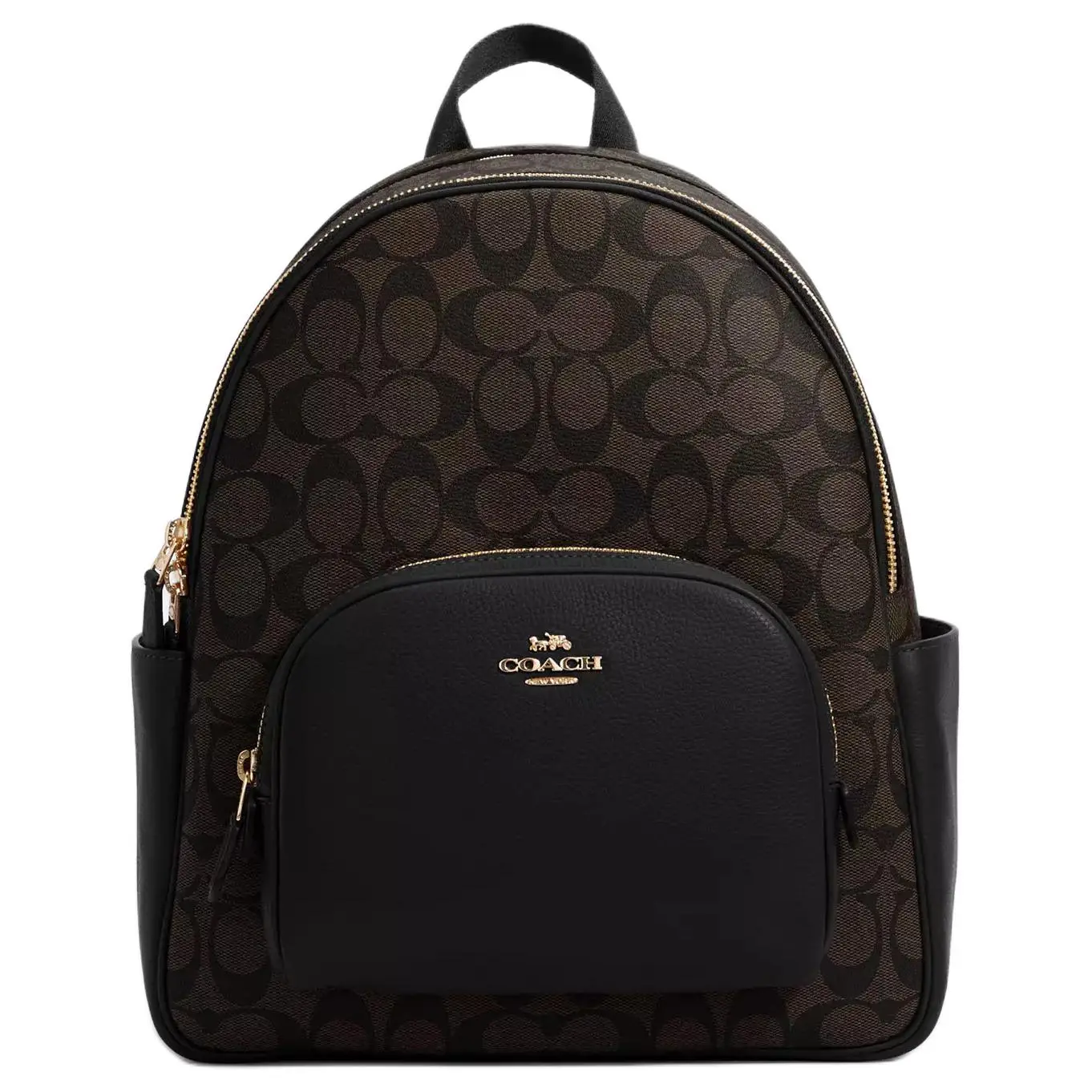 COACH Court 27 Classic Monogram Canvas and Leather Backpack for Women, Large Size, Black and Brown