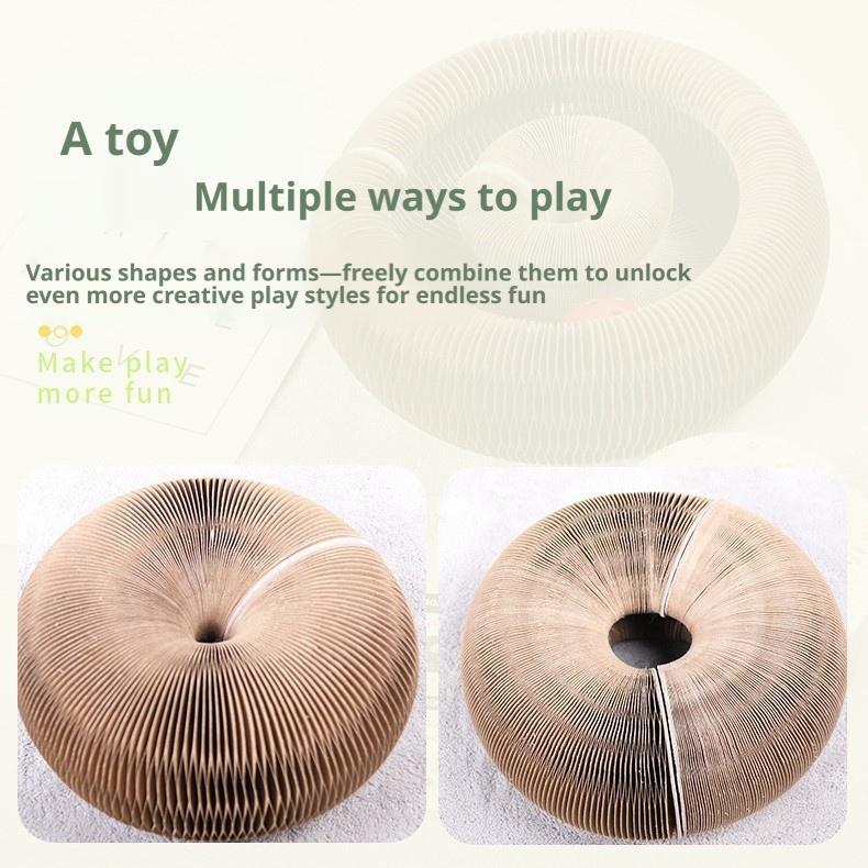 Foldable Magic Accordion Cat Scratcher with Bell, Corrugated Paper Wear-Resistant Cat Grinding Claw Nest, Interactive Self-Play Cat Toy for Boredom Relief