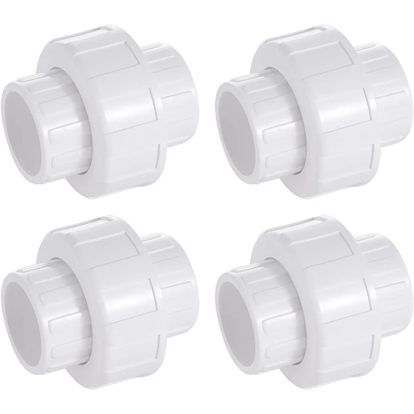1" PVC Union Pipe Fitting, 1" PVC Slip Union Coupling Adapter (Socket x Socket) Schedule 40, EPDM O-Ring, White,4 Pack