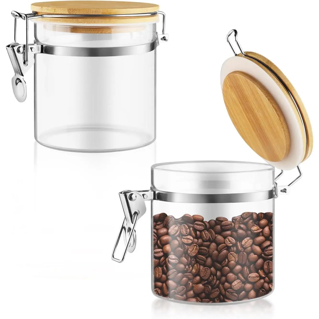 2 count 700ml/23oz Clear Glass Jars Airtight Storage Jars Locking Glass Container Jar with Clamp   for  Kitchen  Coffee  Pantry Storage