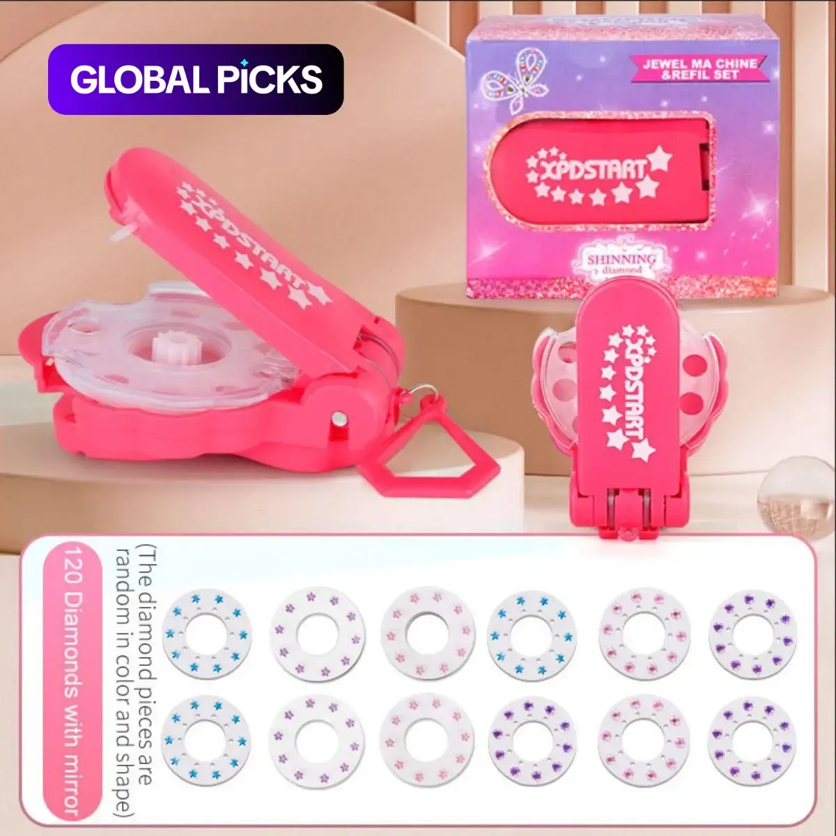 Hair Jewels Stamper DIY Set with Makeup Mirror and Loop Ring, Glitter Glam Heatless Styling Tool, Abs Material, Perfect Gift for Birthdays and Holidays #GLOBAL PICKS