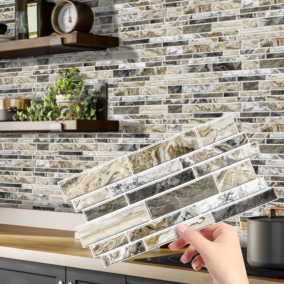 Simulation Marble Splicing Models Tile Wall Stickers, Self-Adhesive Waterproof Wallpaper for Bathroom, Bathroom & Kitchen Wall Decoration, Bathroom Wallpaper Peel And Stick