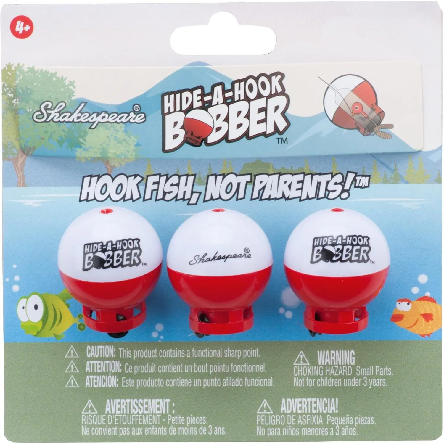 Shakespeare Hide-A-Hook Bobber, 3-Pack, Weighted Bobbers for Kids, Easy Long-Distance Casting, Weedless Design Prevents Snags, Pre-Rigged for Easy