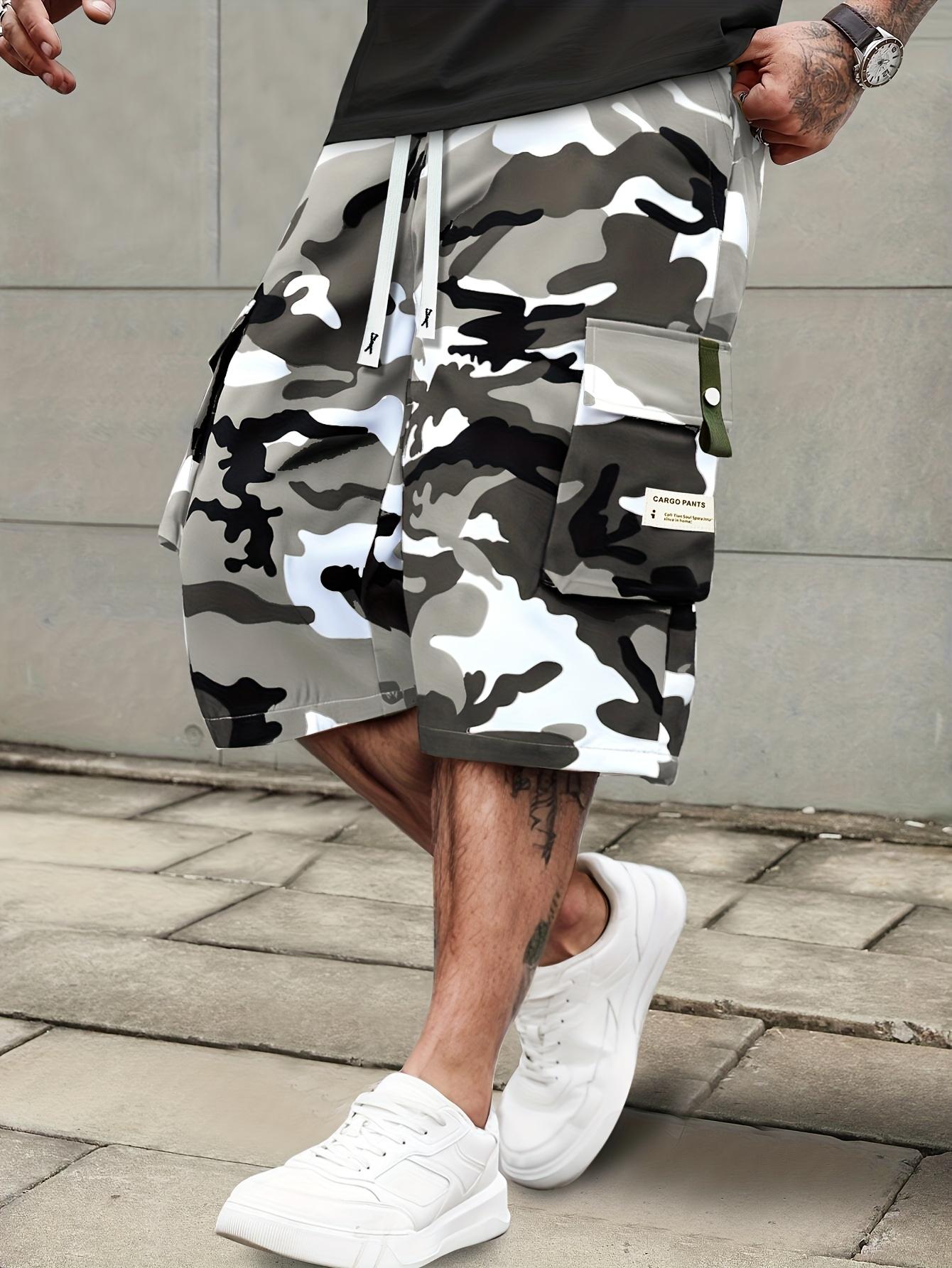 Men's Summer Camouflage Cargo Shorts - Elastic Drawstring Waist & Multiple Pockets, Durable Non-Stretch Regular Fit for Casual/Outdoor Wear