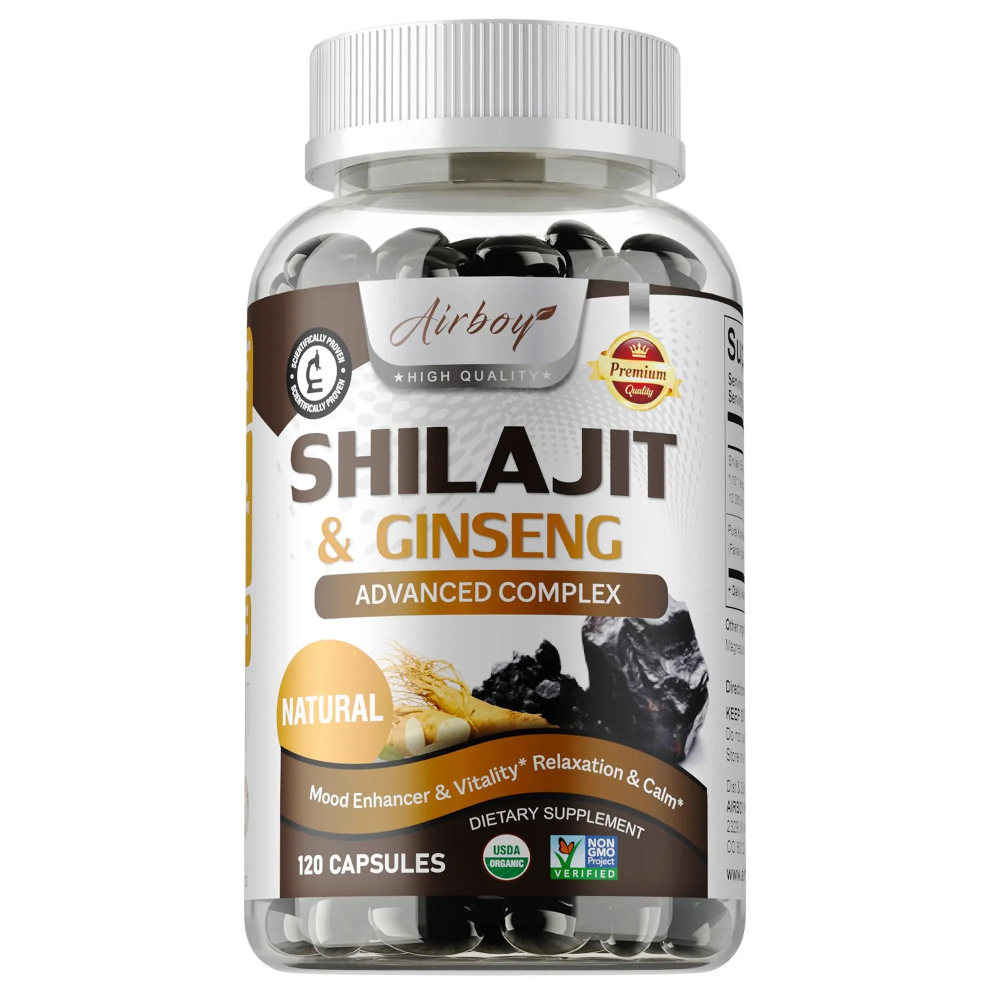 Airboy Shilajit Dietary Supplement — 120 Softgels — Nutritional Support — Immune Function Support — With Natural Extracts — Enriched with Ginseng Extract