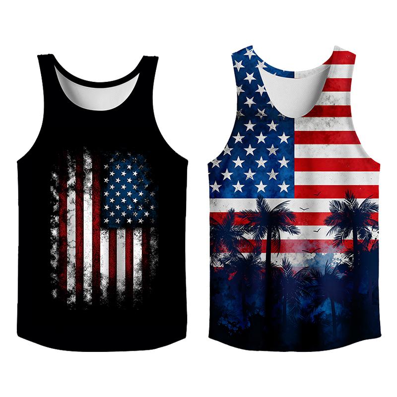 Stylish 2 Pack USA Flag Print Tank Top, Summer Men Clothes Slim Fit Apparel, Trendy T-shirts Big and Tall Gym Workout Running Tee, Comfy Casual Sleeveless