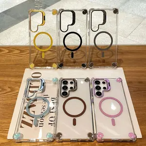 Compatible with S26 Ultra/S25Plus/S24FE/S23/A57, Clear Magnetic Phone Case with Lens Kickstand & Four-Corner Shockproof Protection HNZ0108