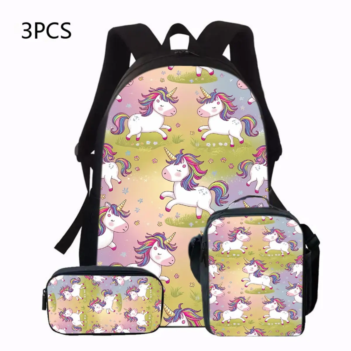 Back-To-School Season Christmas Thanksgiving Sunflower Landscape Three-Piece Backpack, a Lightweight Outdoor Leisure Bag Set That Includes a Backpack, a Crossbody Bag, And a Pencil Case, Making It an Ideal Option for Holiday Gifts