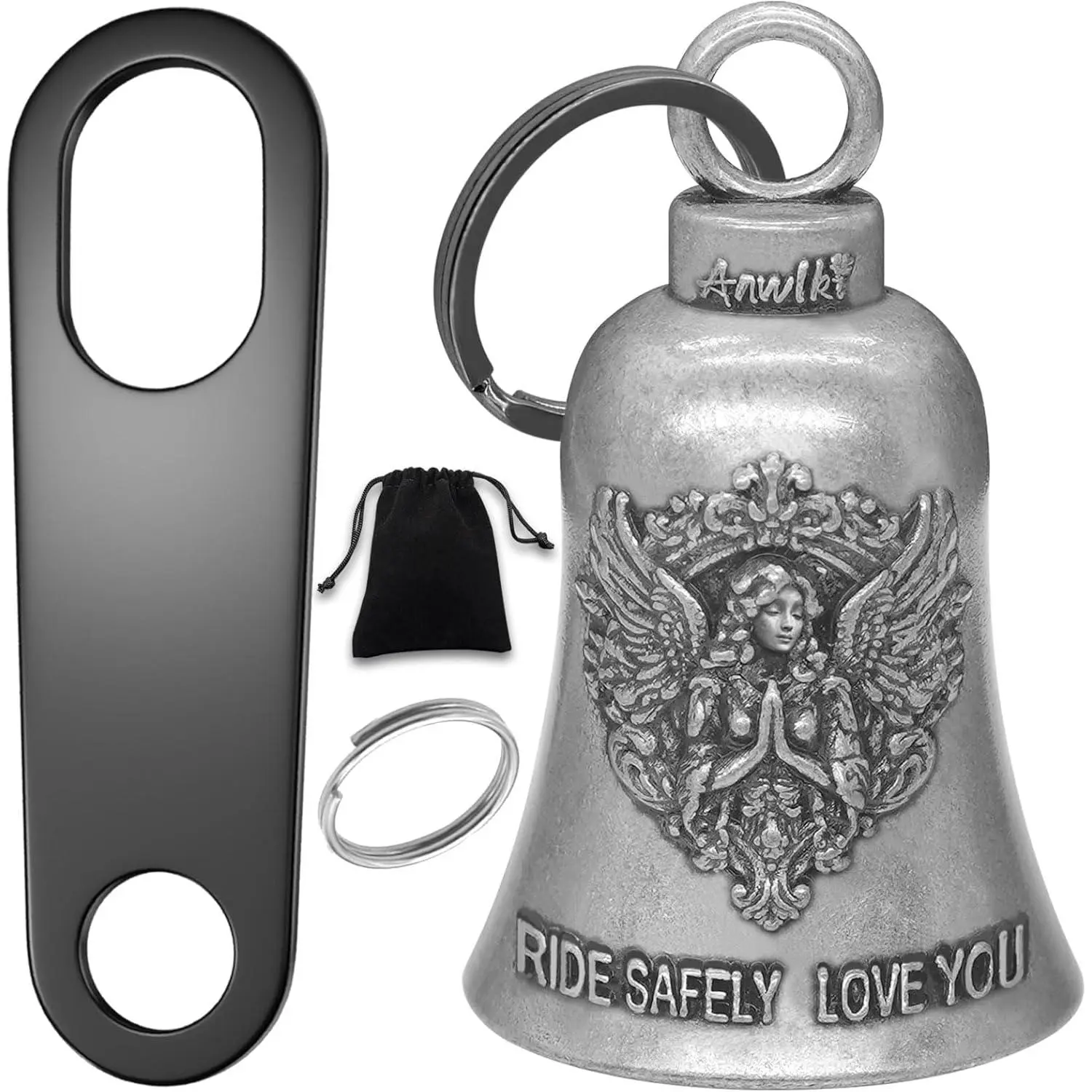 Biker Guardian Luck Riding Bell Motorcycle Gremlin Bells with 2 Key Chain Ring Accessories, Motorcycle Bell Hanger