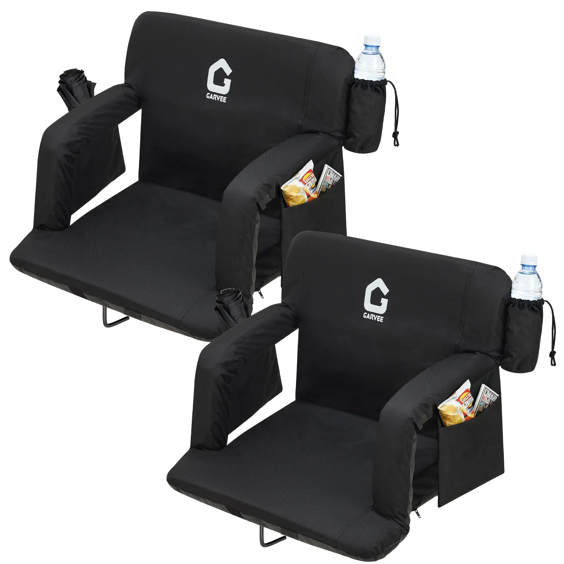 Extra Wide Stadium Seat with 6-Position Recline, Padded Cushion & Back Support, Anti-Slip Mat, Large Storage Pockets, Cup Holders – Comfortable Bleacher Chair for Outdoor Sports and Events – Available in Black, Red, Grey