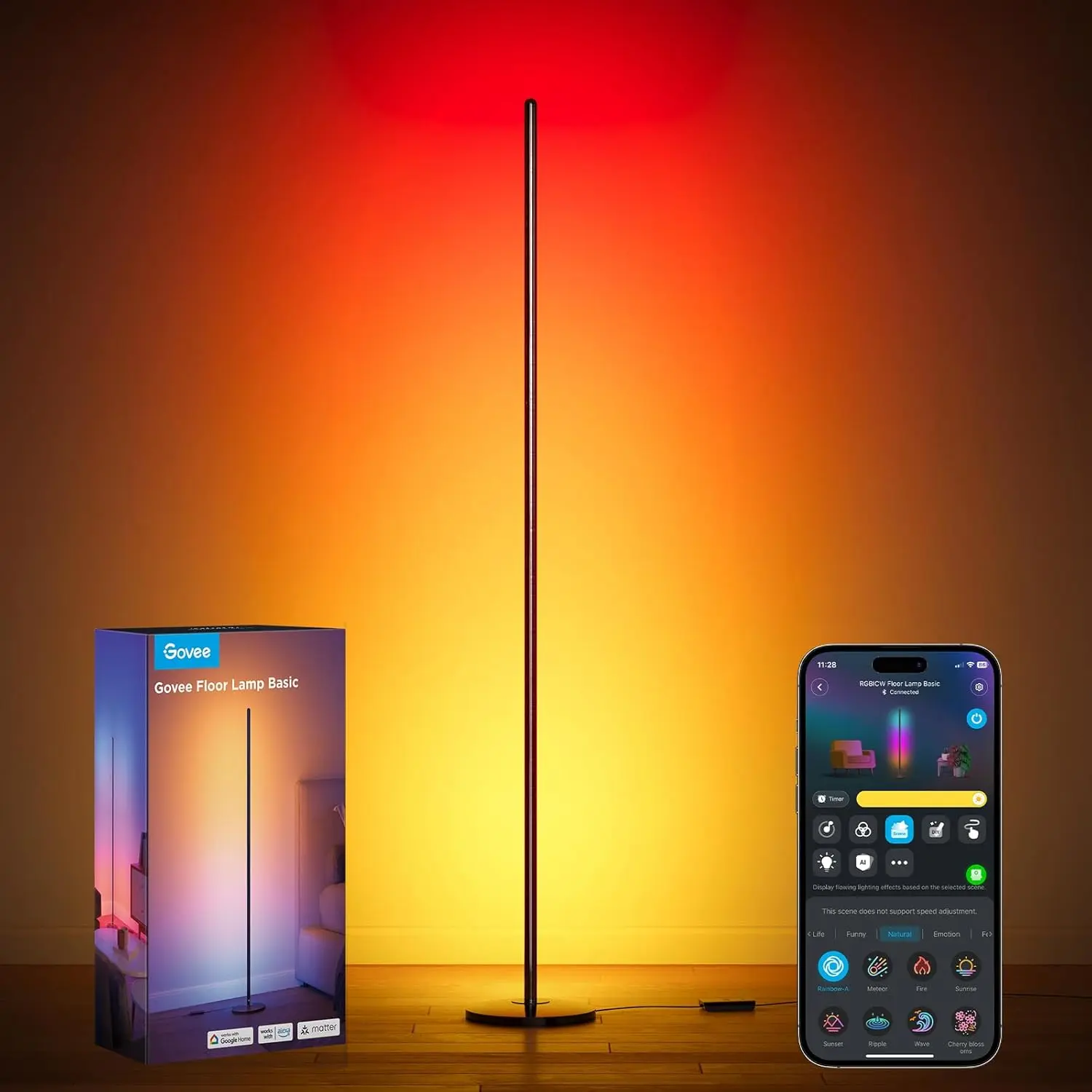 RGBIC Floor Lamp , 1000lm LED Corner Lamp Compatible with SmartThings, Alexa, and Matter, Modern Floor Lamp with  Sync and 16 Million DIY Colors, Standing Lamp for Bedroom Living Room