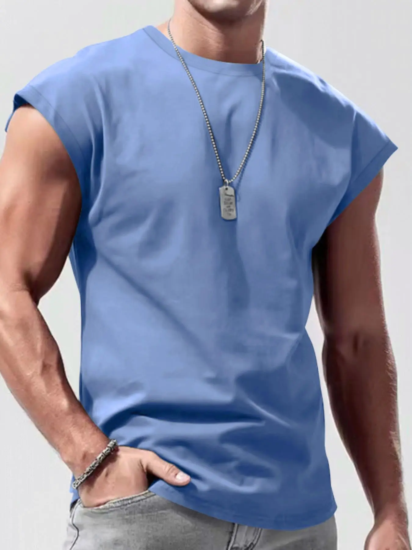 Men's Casual Sleeveless Tank Top, Breathable Cotton Fabric, Loose Fit, Round Neck, Ideal for Daily Wear, Gym, Outdoor Activities