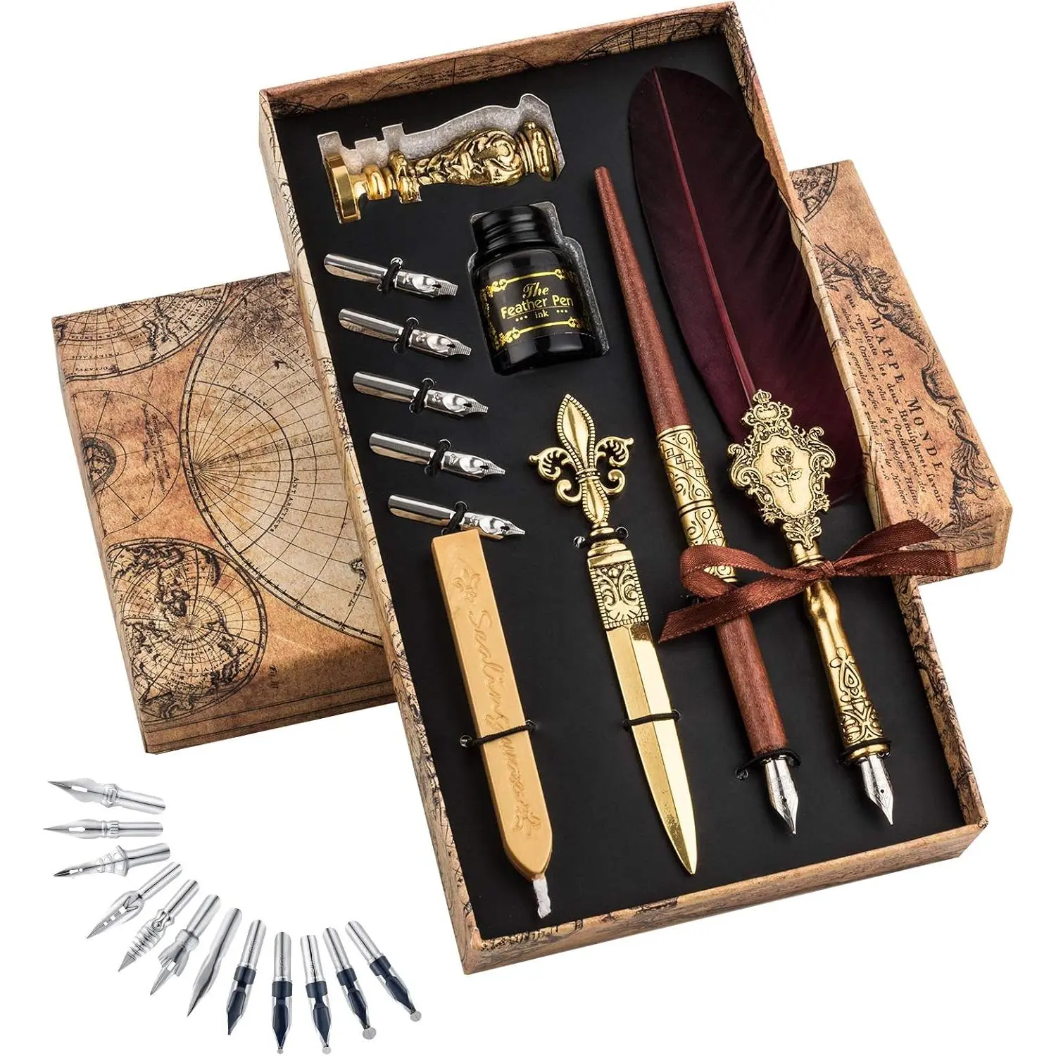 Pen and Ink Set Calligraphy Fountain Dip Pens | Complete with matching ink bottle, smooth writing nibs, ideal for hand lettering & calligraphy creation