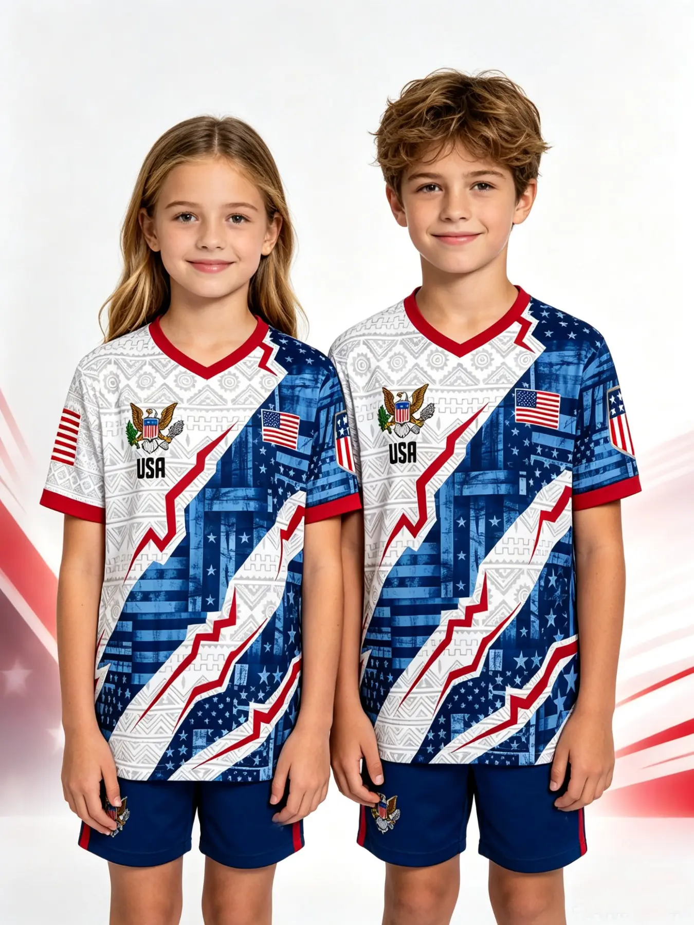 Unisex American Flag Eagle Star Stripe Print Short Sleeve T-Shirt, Slim Fit V-Neck Casual Sports Tee, All Seasons Training Wear, Usa Fan Gift