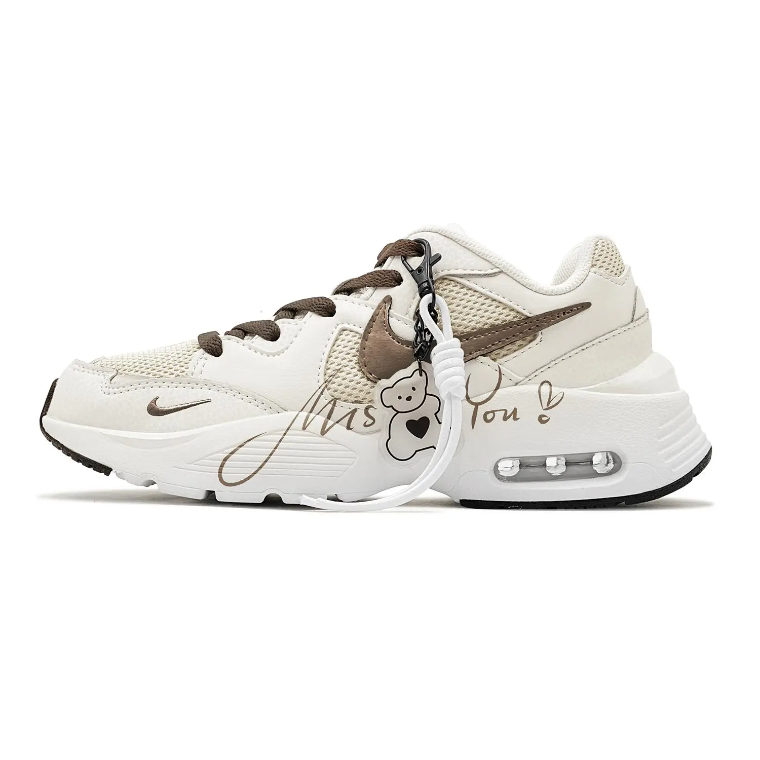 Nike Air Max Fusion Women’s Casual Low-Top Shoes with Removable Bear Charm, Mesh Upper, and Special Coffee-Themed Box Verifiable, with credentials and supporting global authentication