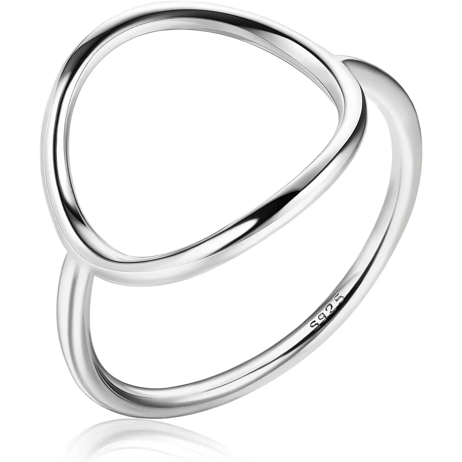 Women's 925 Sterling Silver 18K White Gold-Plated Open Round Circle Ring Band - Size 7 Unique Beautiful Boho Jewelry for Graduation & Daily Wear