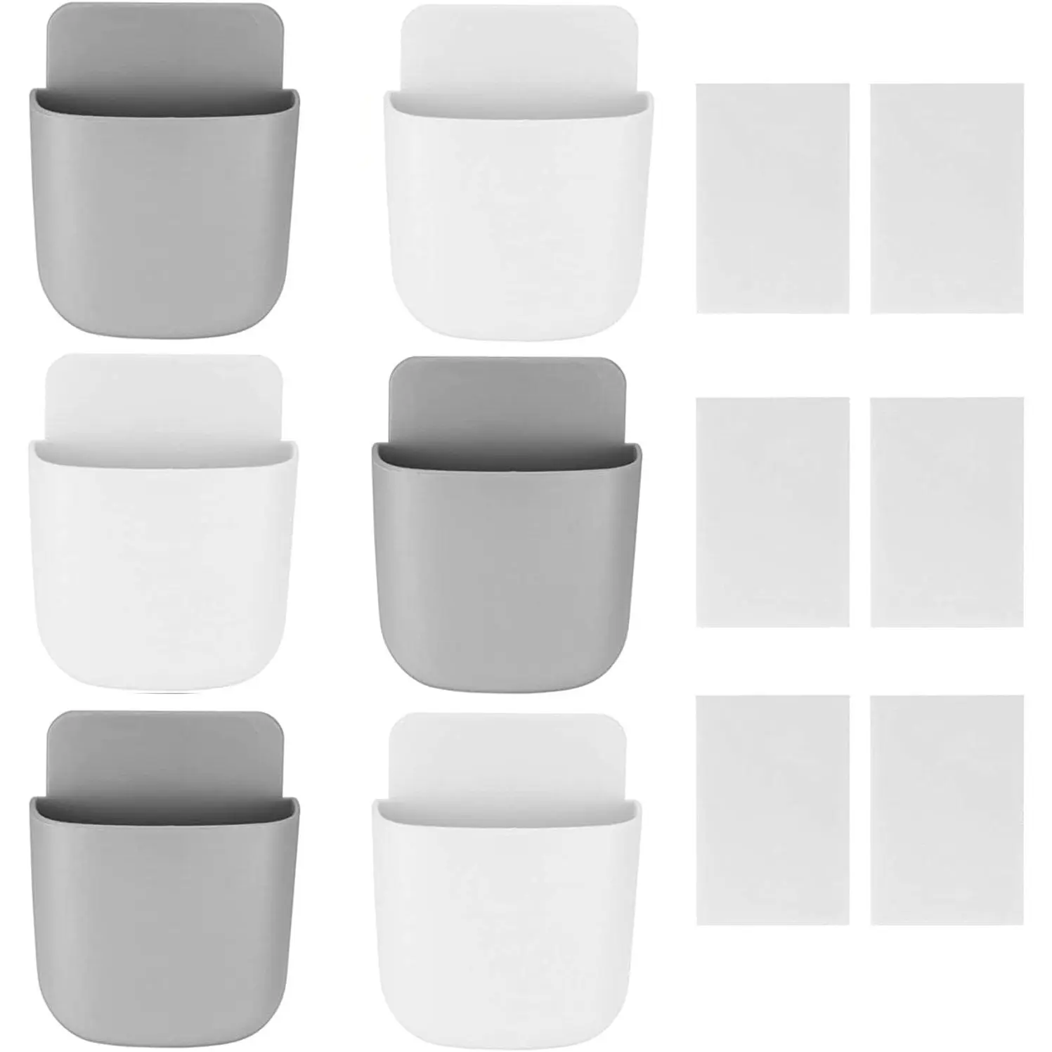 6 count Remote Control Holder Wall Mounted, Self-Adhesive Wall Mount Phone Pen Pencil Makeup Brushes Glasses Holder Storage Box Organizer for Wall Beside Table (3 White+ 3 Grey)