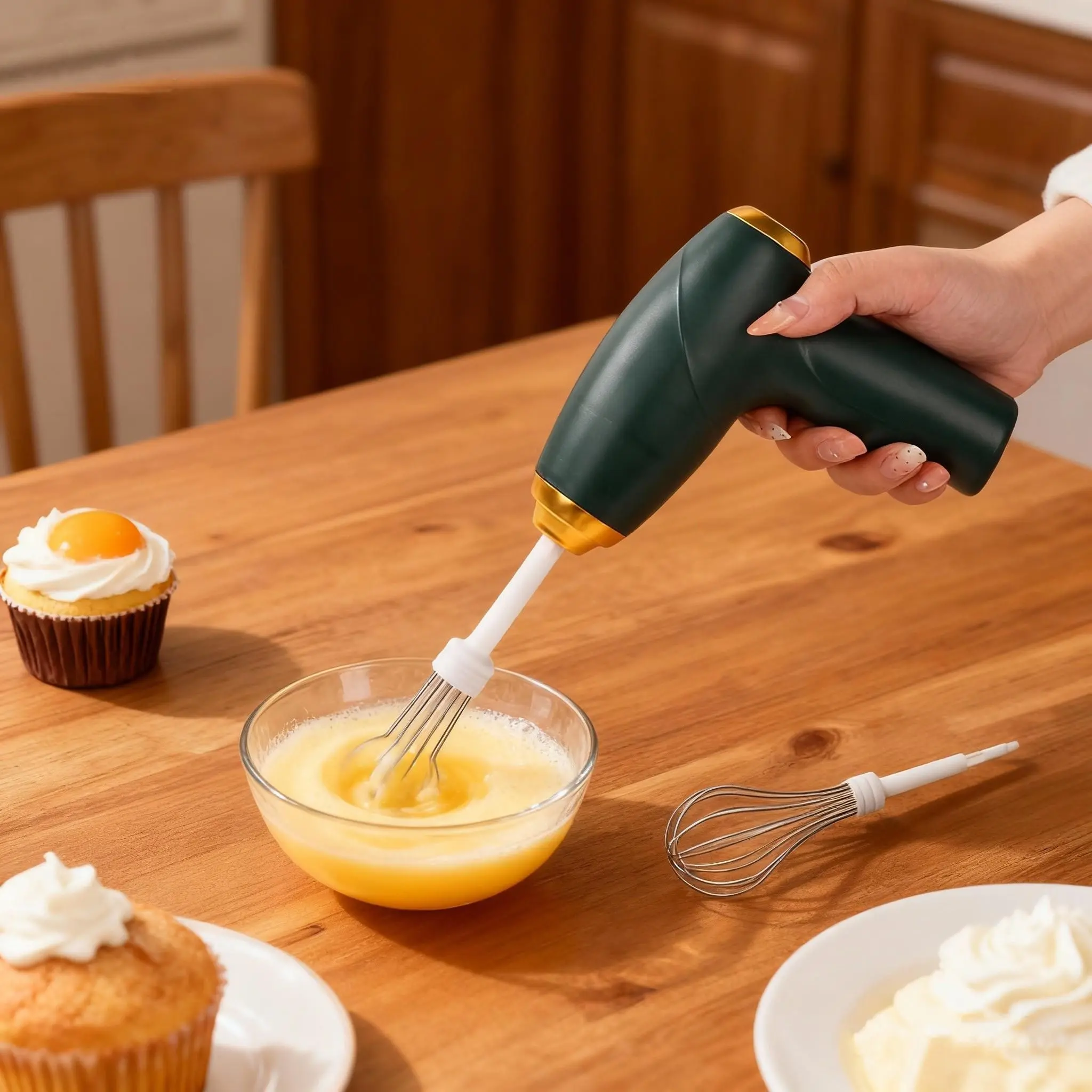 Wireless Handheld Mixer, Cordless Hand Mixer, USB Rechargeable Electric Whisk, Powerful Motor, Portable Design, Ideal for Baking, Cooking, Mixing Creams and Batteries