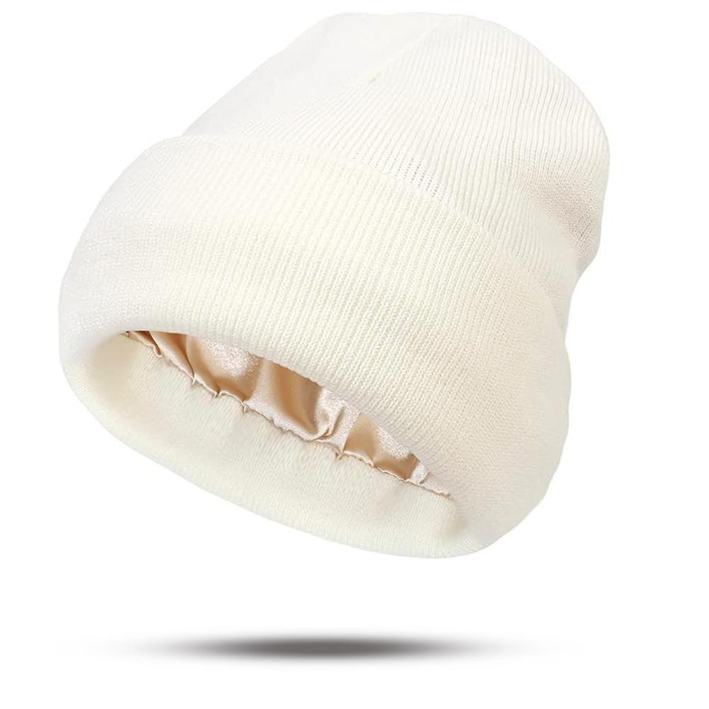 Satin Lined Knit Beanie, Soft Solid Color Winter Hat for Hair Protection, Keeps Hair Smooth & Warm, Stylish Unisex Beanie for Daily Wear, Perfect Christmas Gift