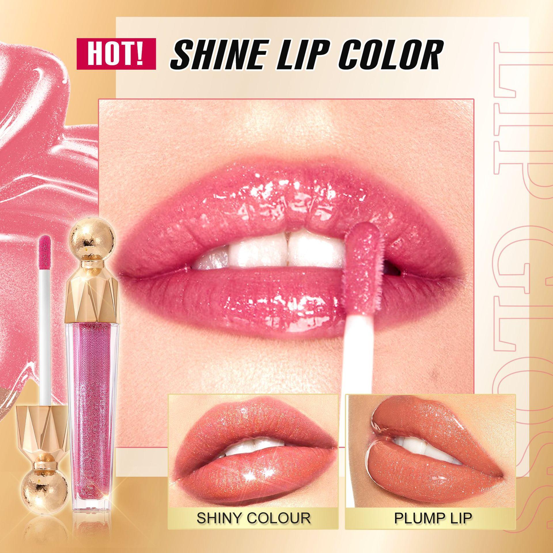 Fine shimmer lip gloss that doesn't fade, easy to apply, moisturizing and hydrating, with a glossy mirror-like finish for plump lips