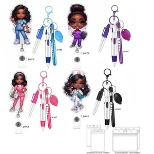 Expandable Nurse ID Card Holder Set, Badge Holder, Acrylic Material, Includes Pen, Marker, Eld Light, Card Case, Suitable for Registered Nurses, Nursing Students, Nurse Badge Reel