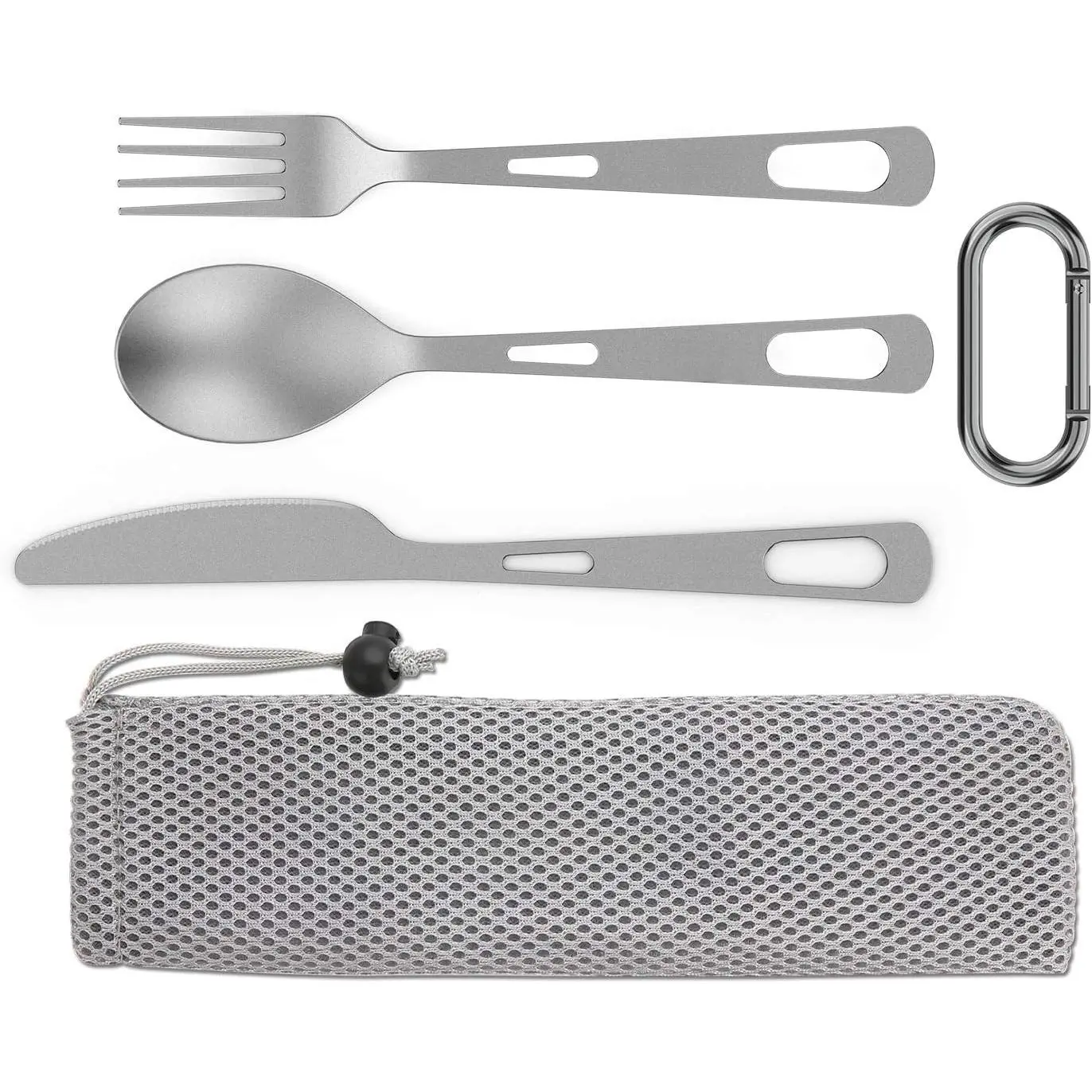 Titanium Flatware Knife Fork Spoon Set Lightweight Ti Camping Utility Cutlery Set with Carrying Bag  Traveling Picnic Hiking