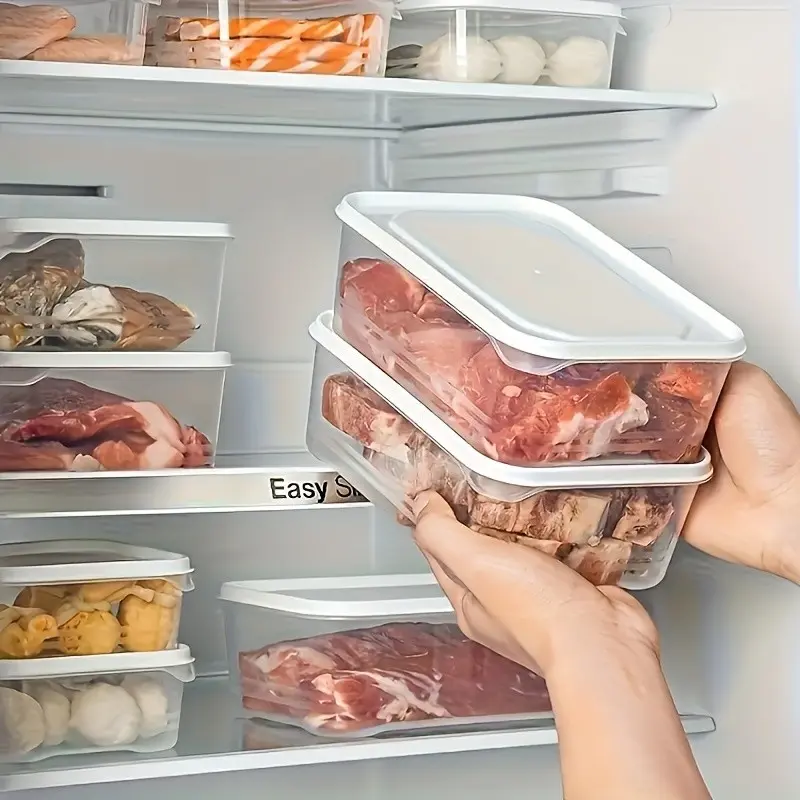 2pcs Food Grade 2000ML Plastic Refrigerator Storage Box, Fridge Organization, Lidded Sealed Container, Stackable Transparent Fruit Veggie Organizer, Kitchen Food Keeper