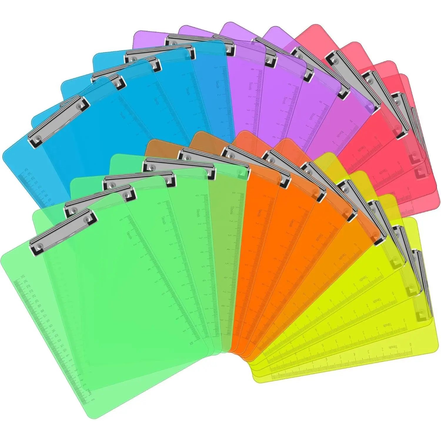 Plastic Clipboards,  24 Pack Clear Colored Clipboards, Low Profile Clip Board 12.5 x 9 Inch Standard Letter Size, Office Supplies Classroom